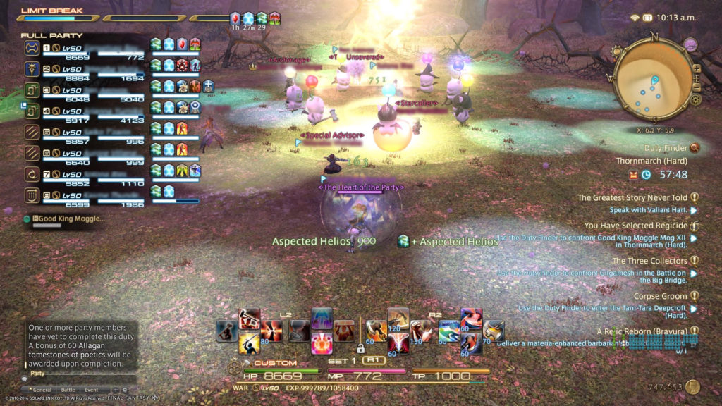 This is a battle in which I participated in Final Fantasy XIV: A Realm Reborn. Roles are marked in the upper left corner, as designated blue for tanks, green for healers, and red for DPS.